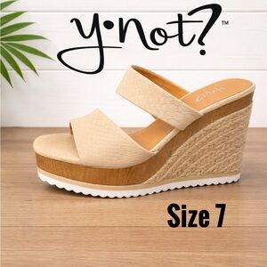 👠💙🔥 Y Not? Nude Platform Wedge Sandals Size 7 NWOB Espadrille Heel Summer
